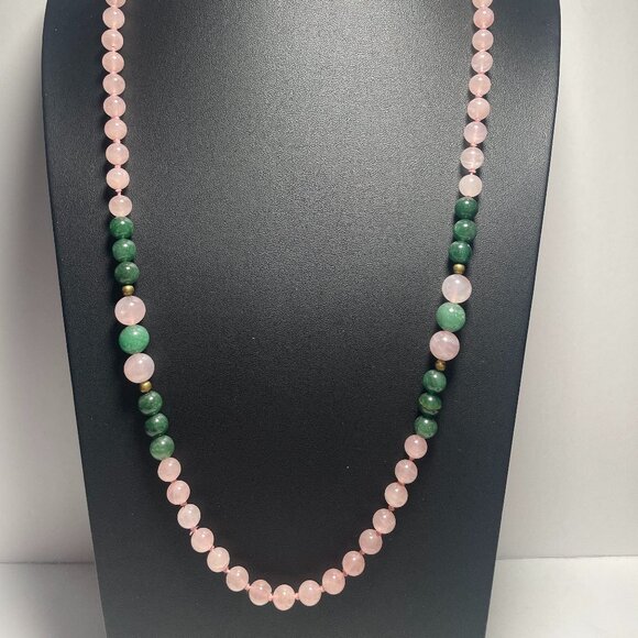 Rose Quartz/Green Jade Gemstone Necklace - Picture 1 of 9